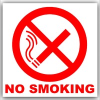 6 x No Smoking-Red on White with Text,External Self Adhesive Warning Stickers-Bottle Logo-Health and Safety Sign 